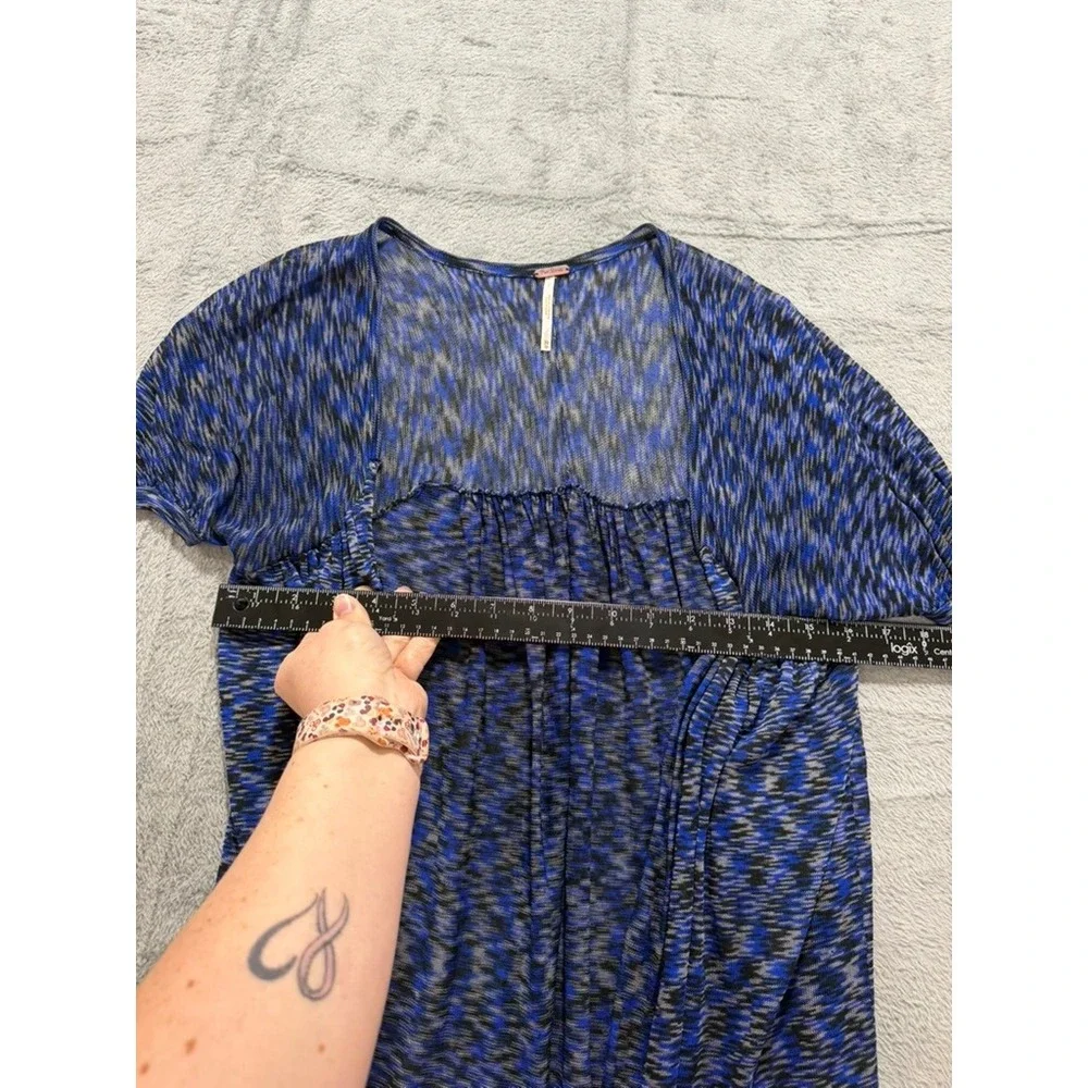 Free People Womens XS Blue‎ Black Space Dye Draped Layered Knit Square Neck Top